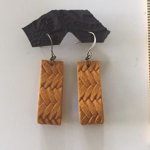 Mustard yellow gold braid genuine leather earrings